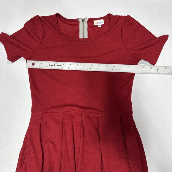 Lularoe Women's Dress Sz XS Fit & Flare Red Pleated Pockets Stylish Short Sleeve - Picture 6 of 12